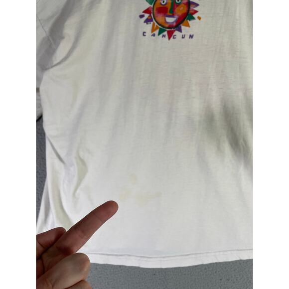 Vintage Cancun Mexico Sun Face Graphic T-Shirt XL Miro Toucan Tag White‎ Tee - Picture 13 of 13